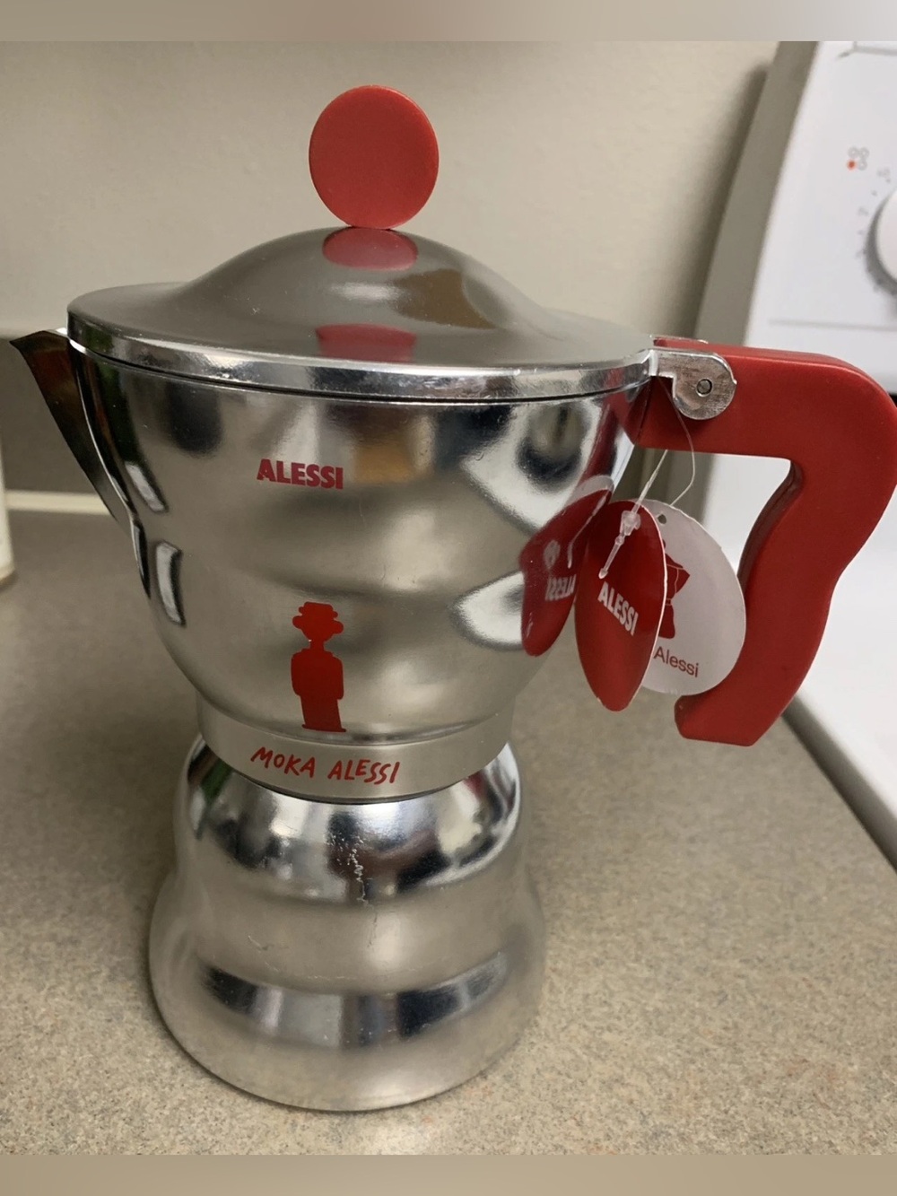 Moka Alessi Espresso Coffee Maker AAM33/6 Moka Pot 6 Cup Red Handle No Box